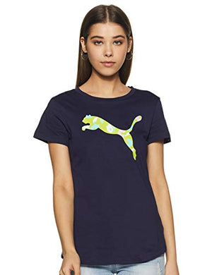 Puma Women's Solid Regular T-Shirt (85595703_Peacoat S)