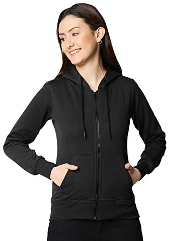 Image of Wear Your Opinion Women's Cotton Hooded Neck Hoodie (WYO004635JKTF-F-S-Black_Black_S)