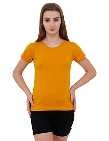 Image of Reifica Women's Plain Half Sleeve T-Shirt Combo Pack of 4 (Black,Maroon,White,Mustard Yellow_Small)