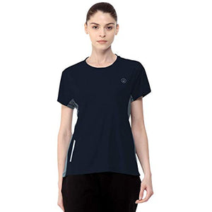 CHKOKKO Women's Round Neck Dry Fit Gym Sports T-Shirt Navy Blue Size M