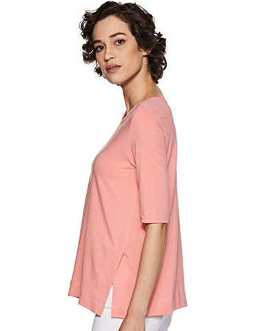 Image of Amazon Brand - Symbol Women's Solid Regular Fit 3/4 Sleeves T-Shirt (SYMSS19TS019_Coral_Large)