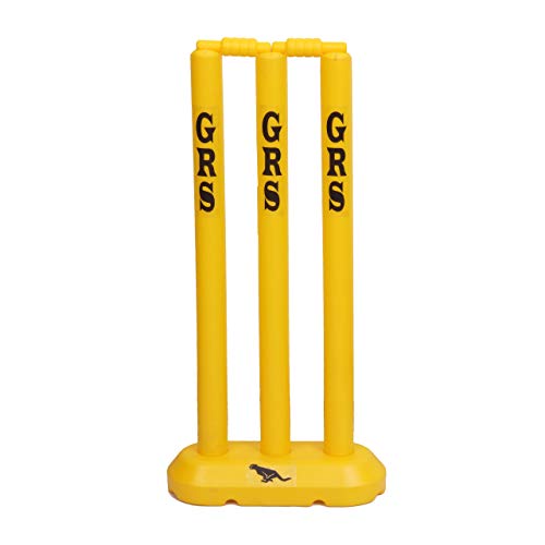 GRS ® Kids Zone Hard Plastic Cricket Wickets Set for Kids for Age Group 3 to 10 Year (3 Piece Wickets, 2 Bails, Base , 24'' Wickets Length , YELLOW )