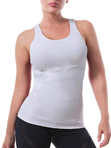 Image of Women’s Yoga Tops Activewear Workout Shirts Sports Racerback Strappy Tank Tops with Built-in Support Bra White