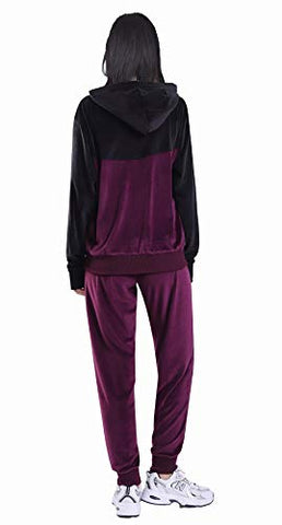 Image of Jogging Suit Set for Women Color Block Tracksuit Activewear Soft Velour Sweatsuits Loungewear Zip Up Sport Suits Purple M