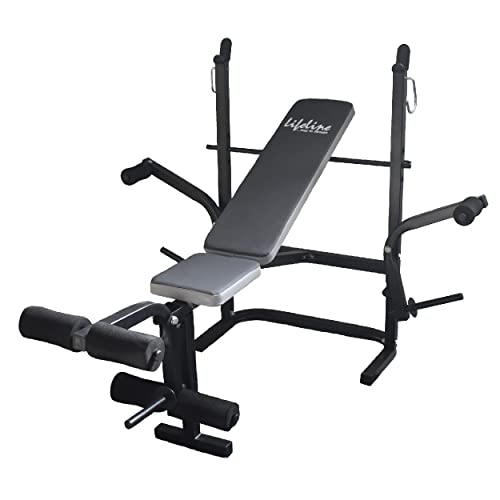 Lifeline Fitness LB-308 Strength Multi-Purpose Adjustable Bench Flat, Incline Decline Bench with Leg Curl, Leg Extension & Dumbbell Fly Full Body Workout for Men at Home,