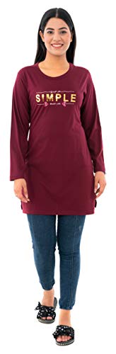 Duchess Women's Cotton Long Round Neck T-Shirt Maroon