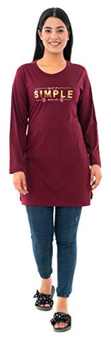 Image of Duchess Women's Cotton Long Round Neck T-Shirt Maroon