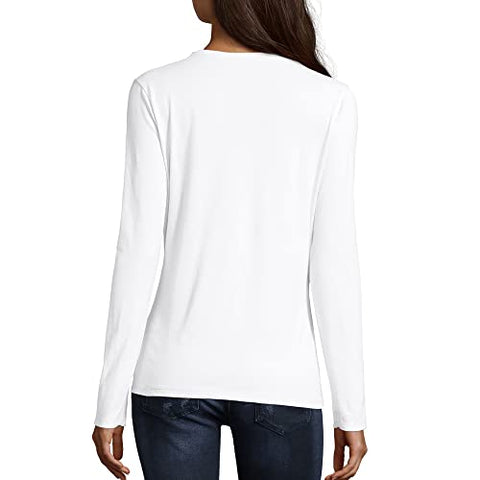 Image of Hanes Women's V-Neck Long Sleeve Tee, White, XX-Large