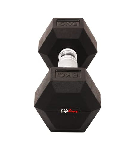 Image of Lifeline 5 Kg Hexa Dumbbell Set Ideal for Home Gym Exercise Workout for Men & Women, Cast Iron Rubber Coated Encased, Perfect for Home Fitness- Pack of 2