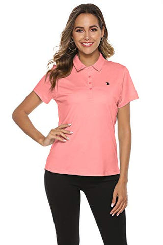 Image of YSENTO Women Polo Shirts Casual Moisture Wicking Sport Work T-Shirts Tees(Pink, Size XL)