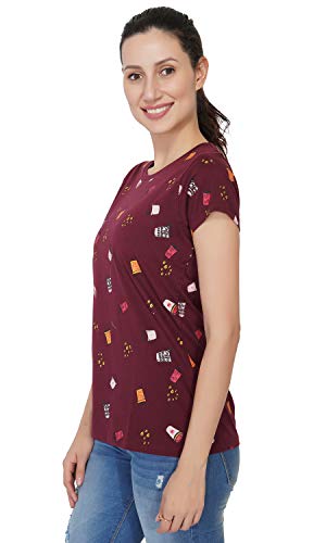 Stories.Label Ladies Long BTS T-Shirts Tops for Women Western, Printed Cotton Crop Tops Girls Stylish in Regular Fit Plus Size, high Neck one Peace Woman (Winsor Wine, 3XL)