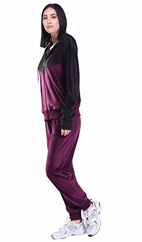 Purple Velvet Sweat Suits Jogging Suit Set For Women Color Block