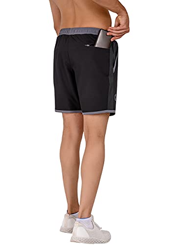 TRUEREVO Men's Polyester Dry Fit Sports Shorts with Zipper Back Pocket (Black, 7-inch Inseam Length, XXL)
