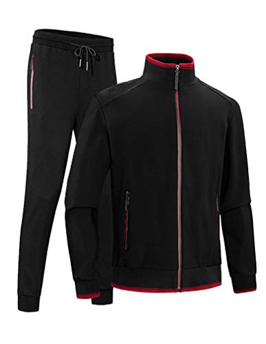 Lavnis Men's Casual Tracksuit Long Sleeve Full Zip Running Jogging Athletic Sports Set Style 2 Black L