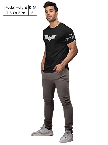 The Souled Store Batman: Wayne Industries Mens Graphic Printed Cotton Drop Cut T-Shirt Black