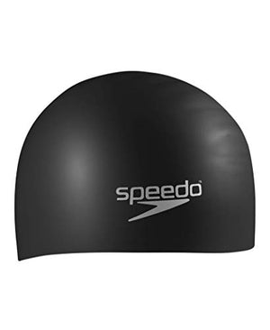 Speedo Silicone Long Hair Swim Cap, Black, One Size
