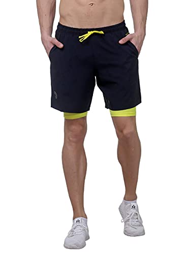 TRUEREVO 7 Inch Men's 2-in-1 Sports Shorts with Phone Pocket (Dark Navy, Medum)