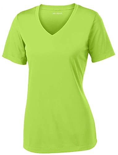 Joe's USA Women's Athletic All Sport V-Neck Tee Shirt in 12 Colors,Medium,Lime Shock