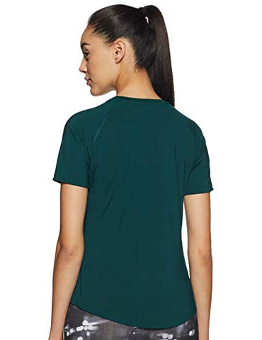 Image of Amazon Brand - Symactive Women's Solid Slim Fit T-Shirt (AW19-SA-TS-01-C_Dark Green Medium)