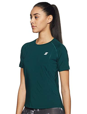 Image of Amazon Brand - Symactive Women's Solid Slim Fit T-Shirt (AW19-SA-TS-01-C_Dark Green Medium)