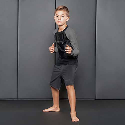Elite Sports Rash Guards for Boys and Girls, Full Sleeve Compression BJJ Kids and Youth Rash Guard (Grey, Large)