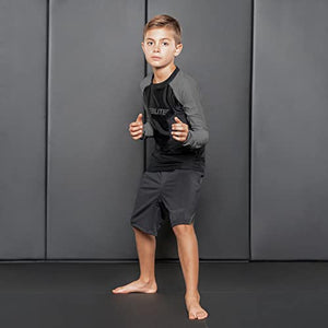 Elite Sports Rash Guards for Boys and Girls, Full Sleeve Compression BJJ Kids and Youth Rash Guard (Grey, Large)