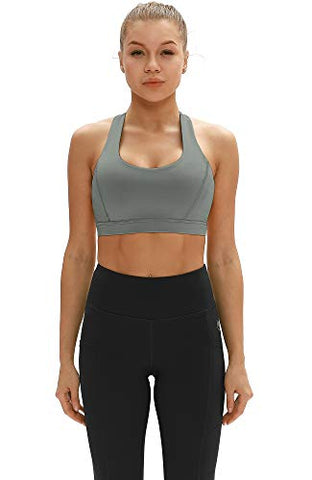 Image of icyzone Workout Sports Bras for Women - Fitness Athletic Exercise Running Bra, Activewear Yoga Tops (Gray, Medium)