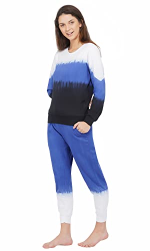 Artemis Women's Tie & Dye Jogger Set-Full Sleeves Jogger Set -Winterwear for Womens & Girls(White & Blue)