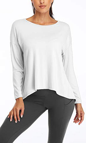 Image of Fofitness Women's Running Long Sleeve T Shirt Workout Knotting Back Tee Activewear Top White