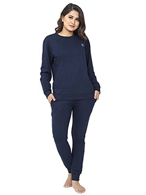 9shines Label Womens Jogger Set Track Suit with Pockets | Full Sleeves Pyjama Set for Winter (Navy Blue, L )