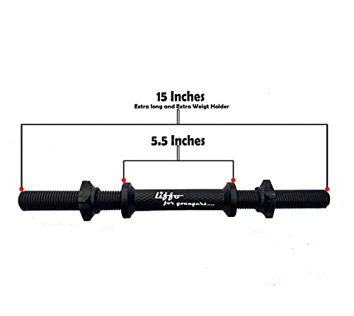 Liffo® 15-inch Dumbbell Rod with Plastic Nuts Weight Lifting Bar Black (Pack of 2 Pcs)