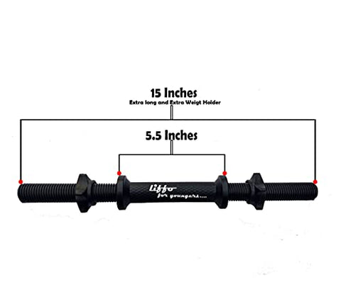 Image of Liffo® 15-inch Dumbbell Rod with Plastic Nuts Weight Lifting Bar Black (Pack of 2 Pcs)