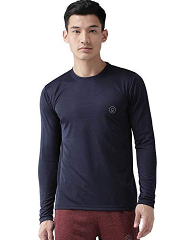 Image of CHKOKKO Men Full Sleeve Active Wear Round Neck Regular Dry Fit Stretchable Yoga Gym Sports Tshirts (Medium, Navy Blue.)
