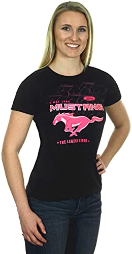 JH Design Women's Ford Mustang Collage T-Shirt a Short Sleeve Crew Neck Shirt (3X, CLG4-black/pink)