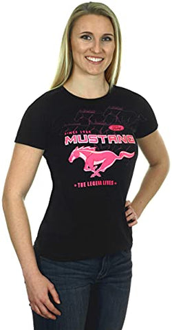 Image of JH Design Women's Ford Mustang Collage T-Shirt a Short Sleeve Crew Neck Shirt (3X, CLG4-black/pink)