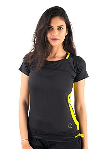 TRUEREVO Women's T-Shirt (161126MBLKCYLW_M_Black & Yellow_Medium)