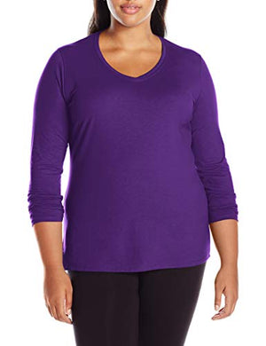 Just My Size Women's Plus Size Vneck Long Sleeve Tee, Violet Splendor, 1X