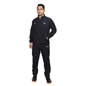 Meddy Sports Track Suit for Men in - Solid Black, Collar Jacket, Full Sleeves, with Chain, Full Length Pant (Small)
