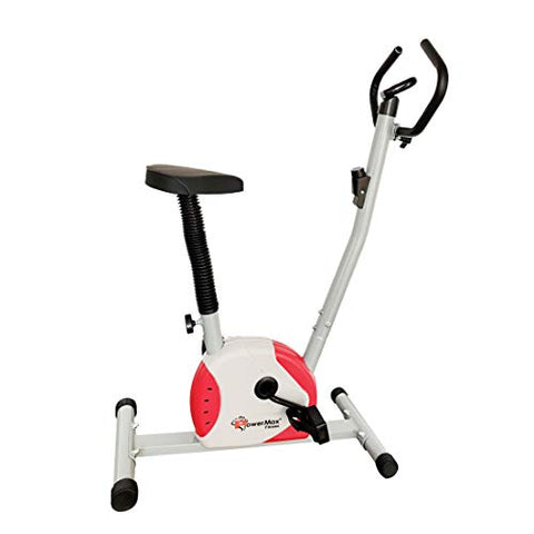 Image of PowerMax Fitness BU-200 Exercise Upright Bike with Anti-Skid Pedals, Adjustable Foot Strap and Vertical Seat Adjustment for Home Gym, (Model: BU-200-AL143), White