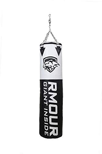 IWIN Our Unfilled White Black Heavy PU Punch Bag Boxing MMA Sparring Punching Training ick Boxing MuDay Thai with Hanging Chain, Boxing Gloves and Hand Wraps (3 Feet)