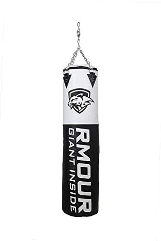 Image of IWIN Our Unfilled White Black Heavy PU Punch Bag Boxing MMA Sparring Punching Training ick Boxing MuDay Thai with Hanging Chain, Boxing Gloves and Hand Wraps (3 Feet)