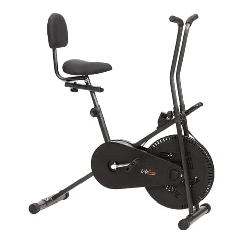 Life Line Fitness LE-102BS Air Bike Exercise Indoor Cycle with Stationary Handles, Back Support, Vertically and Horizontally Adjustable Seat, Adjustable Resistance, LCD Display