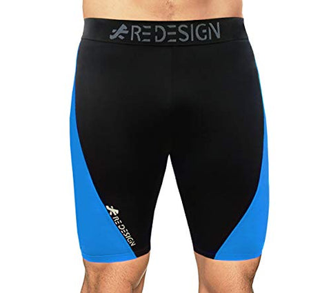 Image of ReDesign Apparels Nylon and Spandex Dual Colour Compression Shorts For Sports with Back Zip Pocket (Sky Blue, 2XL)
