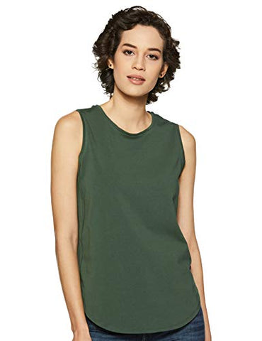 Image of Amazon Brand - Symbol Women's Solid Regular Fit Sleeveless T-Shirt (SYMSS19TS009_Charcoal Mel & Olive_Medium) (Combo Pack of 2)