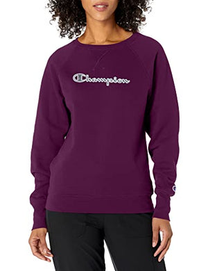 Champion Women's Powerblend Boyfriend Crew Sweatshirt, Venetian Purple - Applique, X Small