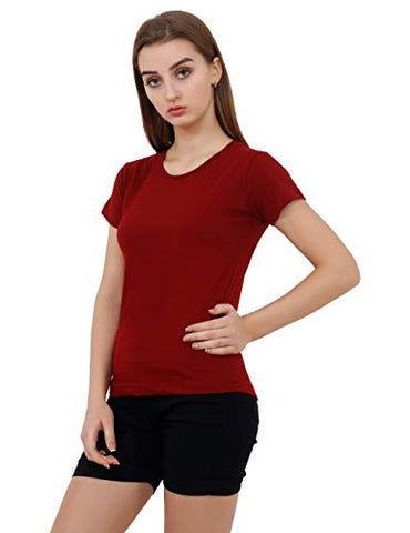 Image of Reifica Women's Plain Half Sleeve T-Shirt Combo Pack of 4 (Black,Maroon,White,Mustard Yellow_Small)