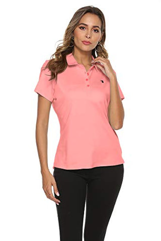 Image of YSENTO Women Polo Shirts Casual Moisture Wicking Sport Work T-Shirts Tees(Pink, Size XL)