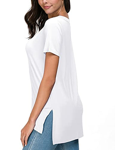 Image of Herou Summer Tops for Womens Short Sleeve T-Shirts Tees with Side Split (1-White, Small)