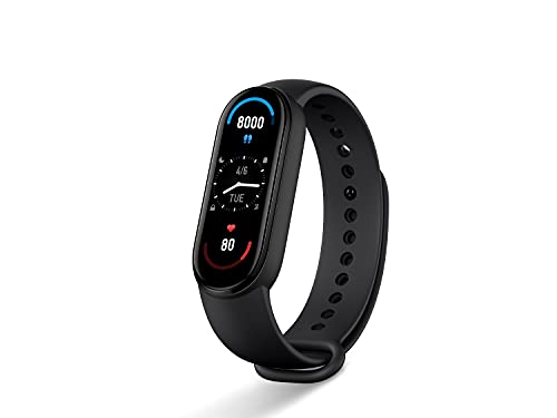 Xiaomi Mi Smart Band 6, 50% Larger 1.56" AMOLED Screen, SpO2 Tracking, Continuous HR, Stress and Sleep Monitoring, 30 Sports Modes, PAI, Women's Health, Quick Replies, 5ATM Water Resistant, Black