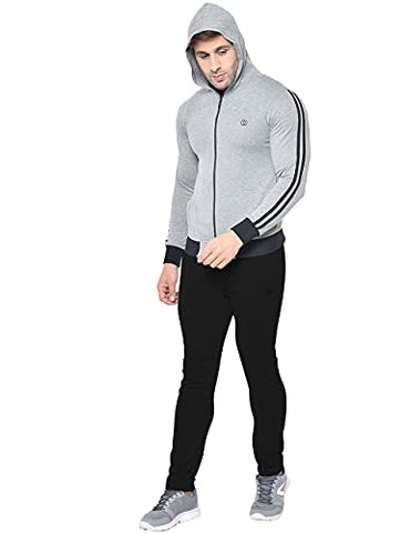 Image of CHKOKKO Men Cotton Fullsleeve Track suit lightgrey black size S
